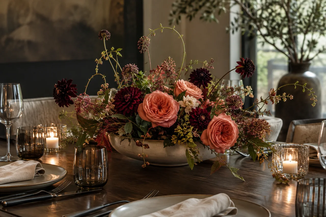 Flowers for a table people can talk across — illustrative editorial image